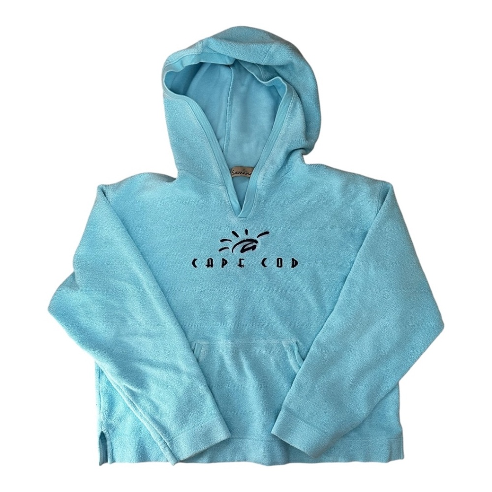aqua baby blue cape cod terry cloth sweater hoodie